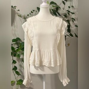 Altar’d State Ivory Lace Peplum Blouse Size M